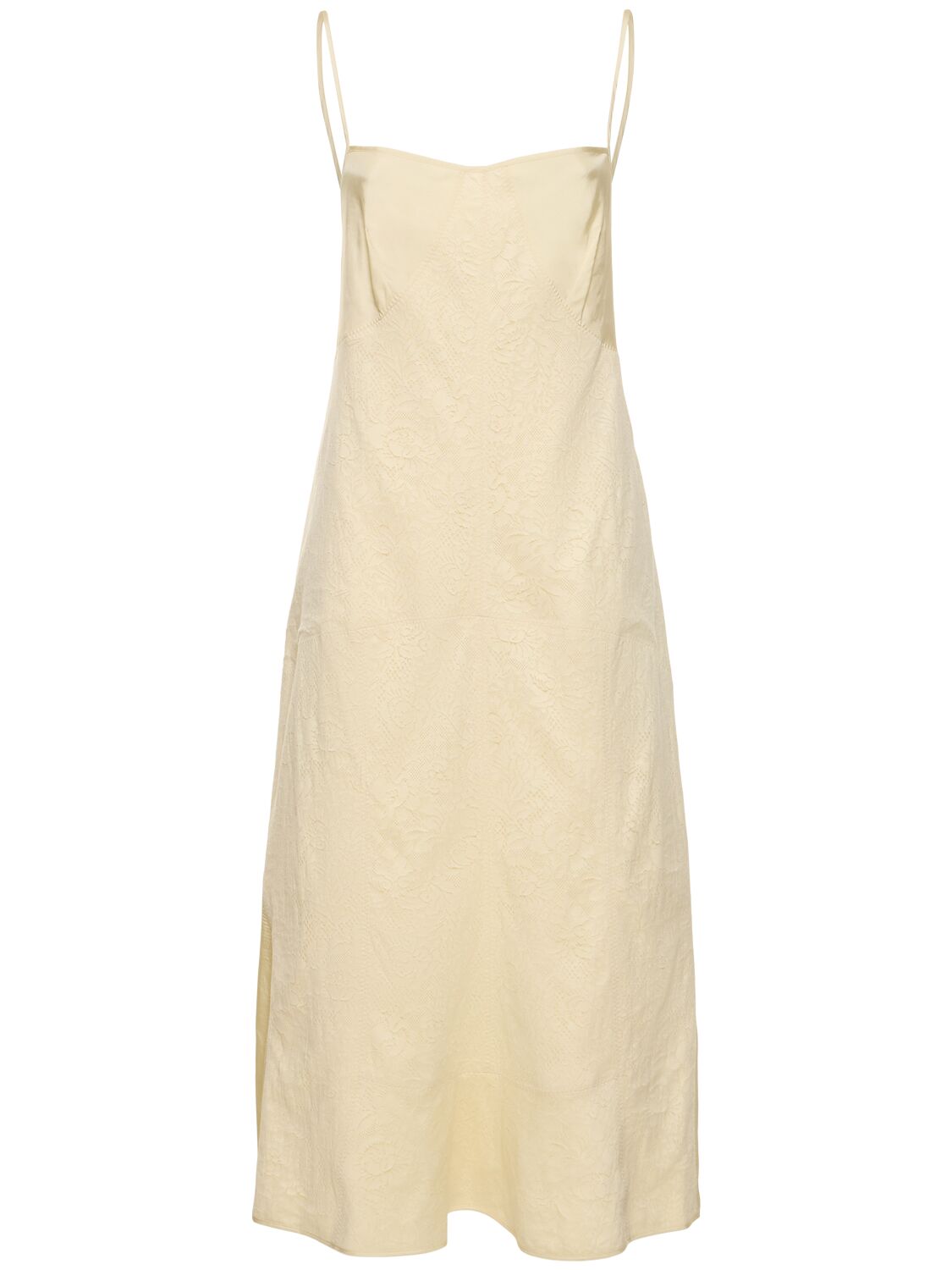 Jil Sander Satin & Lace Mini Dress In Beige