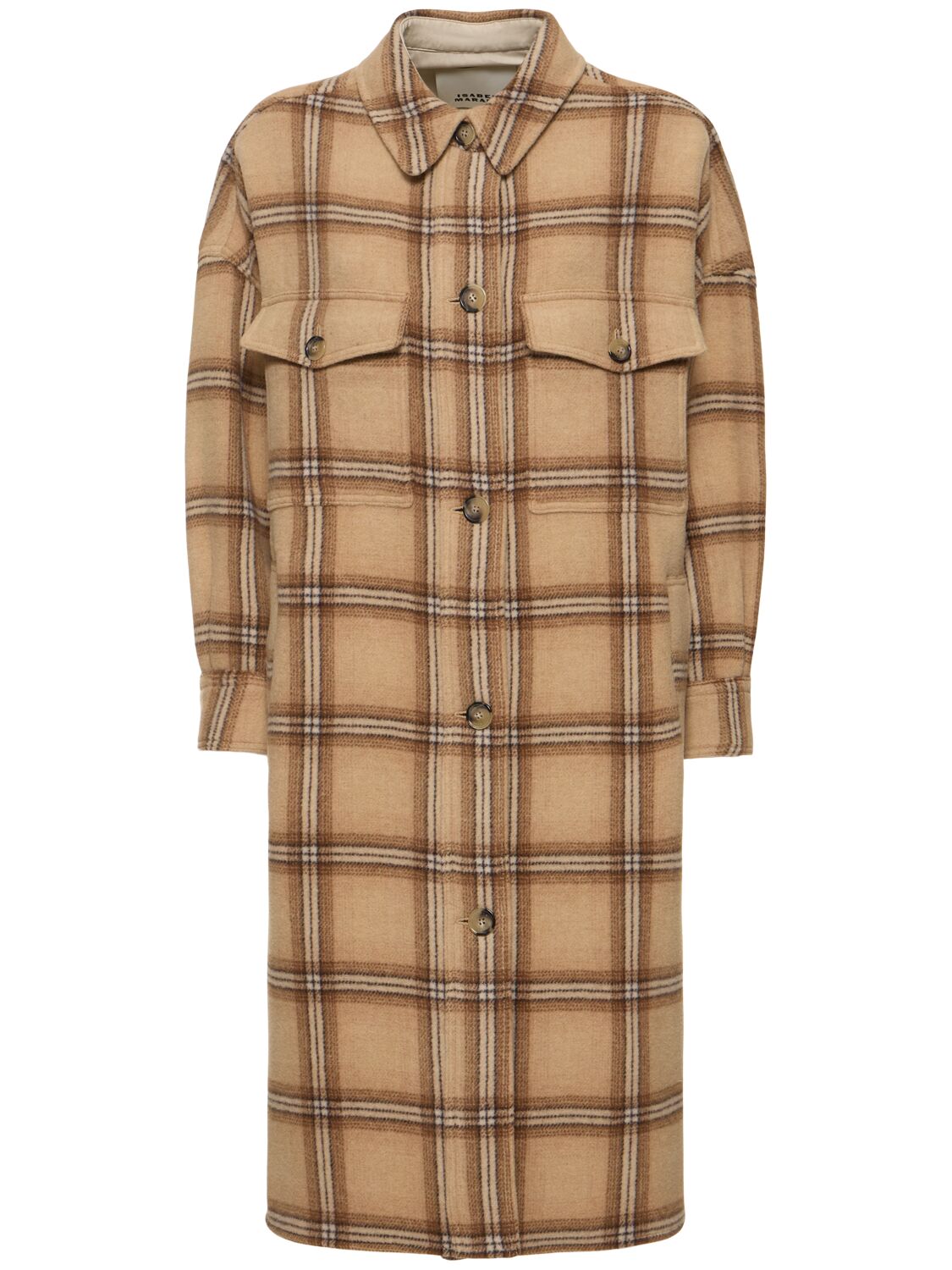 Shop Isabel Marant Fontizia Checked Wool Blend Overcoat In Multicolor