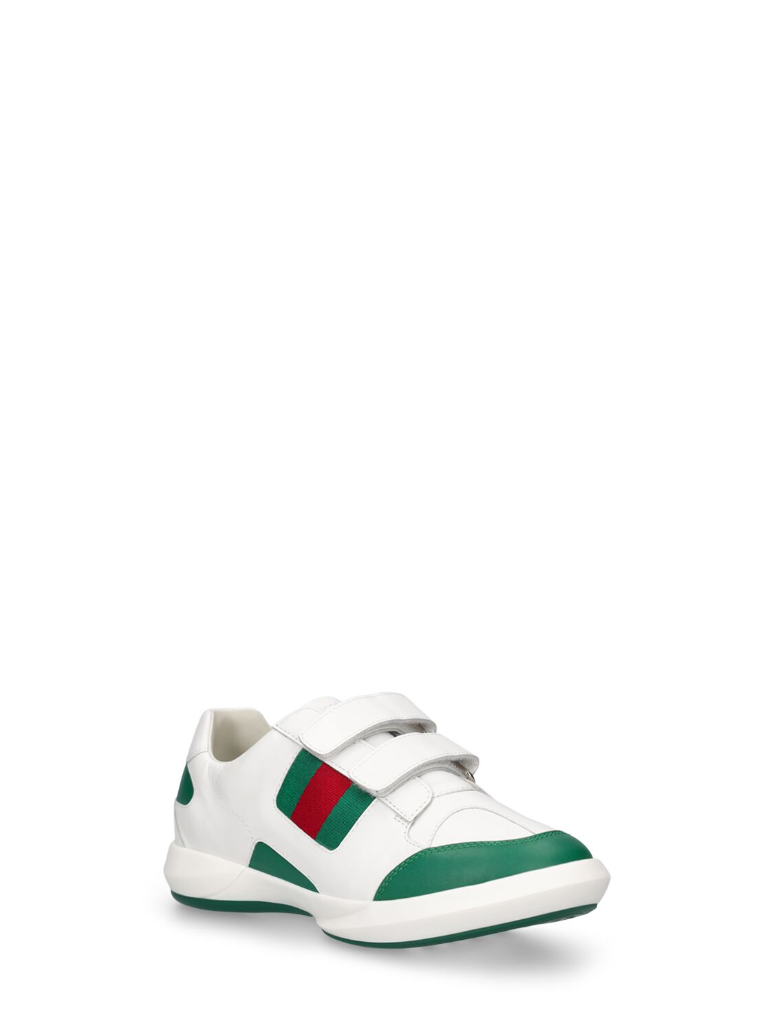 Shop Gucci Web Leather Sneakers In Green