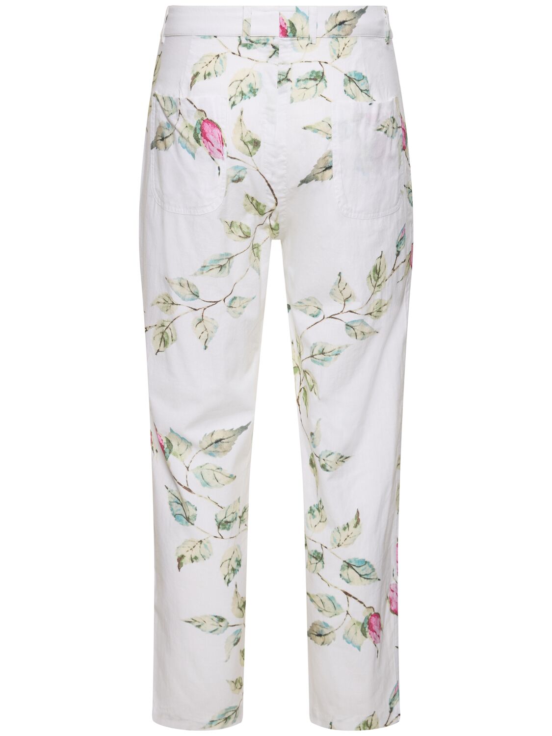 Shop Harago Floral Print Cotton Pants In Off White