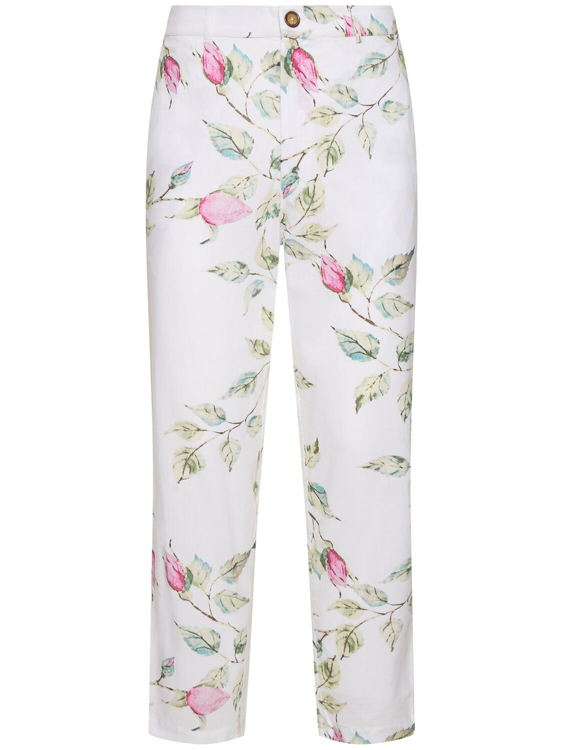 Shop Harago Floral Print Cotton Pants In Off White