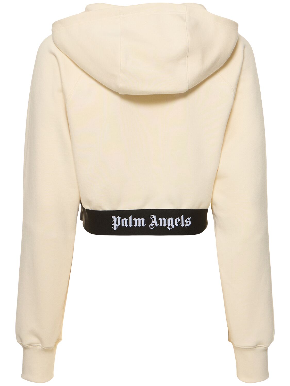 Shop Palm Angels Logo Tape Zipped Cotton Sweatshirt In White