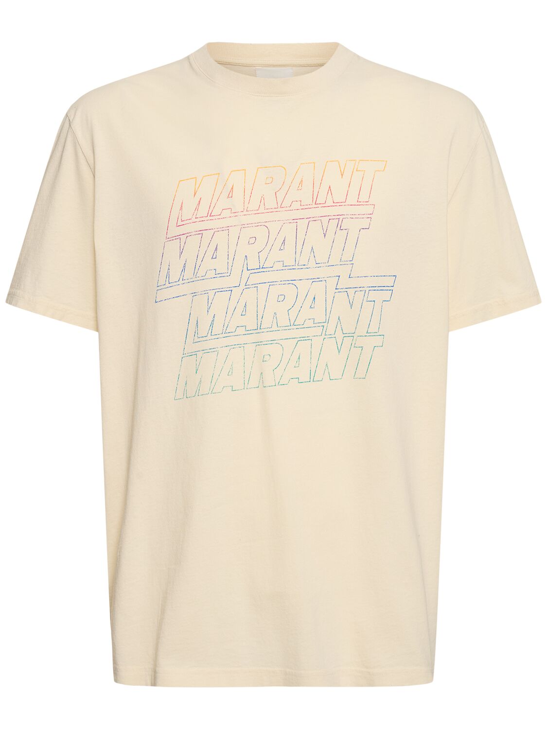 Shop Marant Hugo Logo Print Cotton Jersey T-shirt In Beige