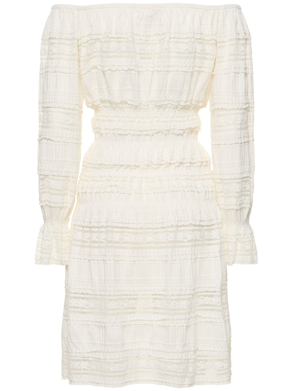 Shop Designers Remix Avery Off-the-shoulder Lace Midi Dress In White