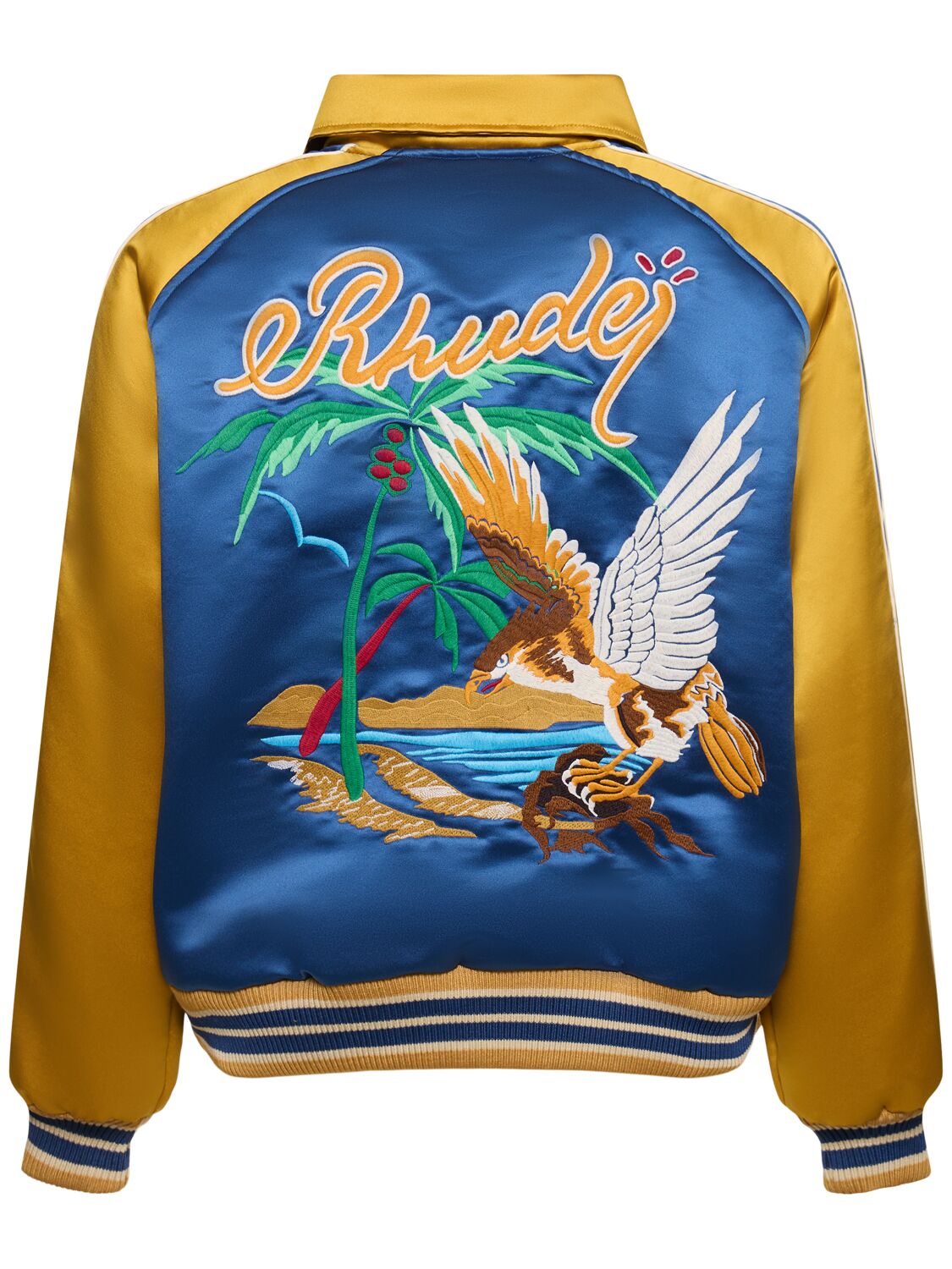 Shop Rhude Palm Eagles Souvenir Tech Jacket In Navy,mustard