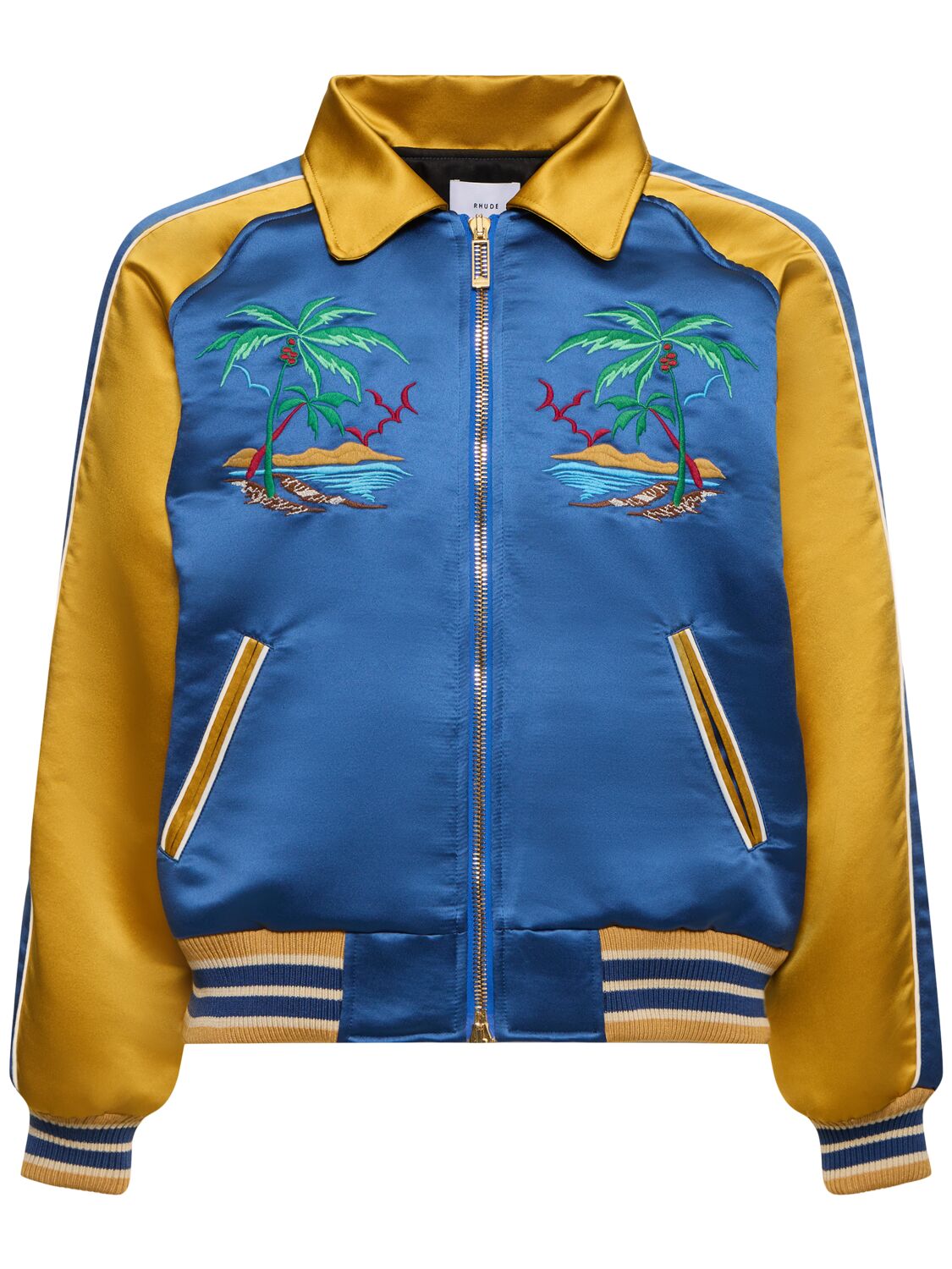 Shop Rhude Palm Eagles Souvenir Tech Jacket In Navy,mustard