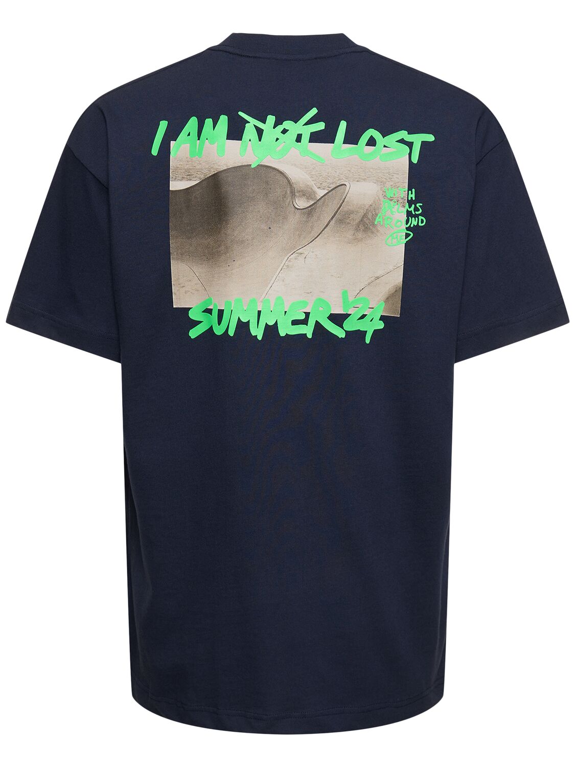Shop Palm Angels I Am Lost Print Cotton T-shirt In Navy
