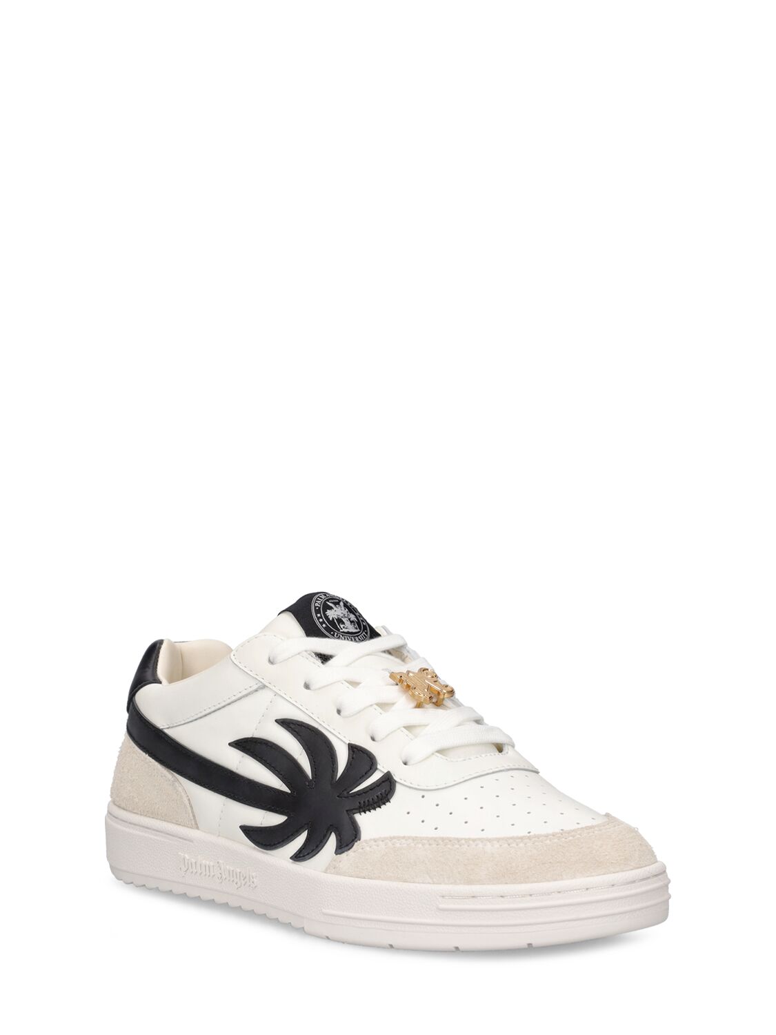 Shop Palm Angels Palm Beach Leather Sneakers In White,black