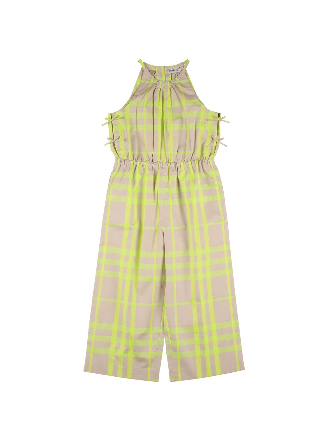 Burberry Kids' Check Print Cotton Blend Jumpsuit In Yellow