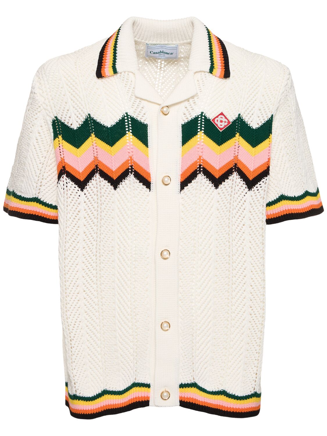 Shop Casablanca Chevron Cotton Crochet S/s Shirt In White
