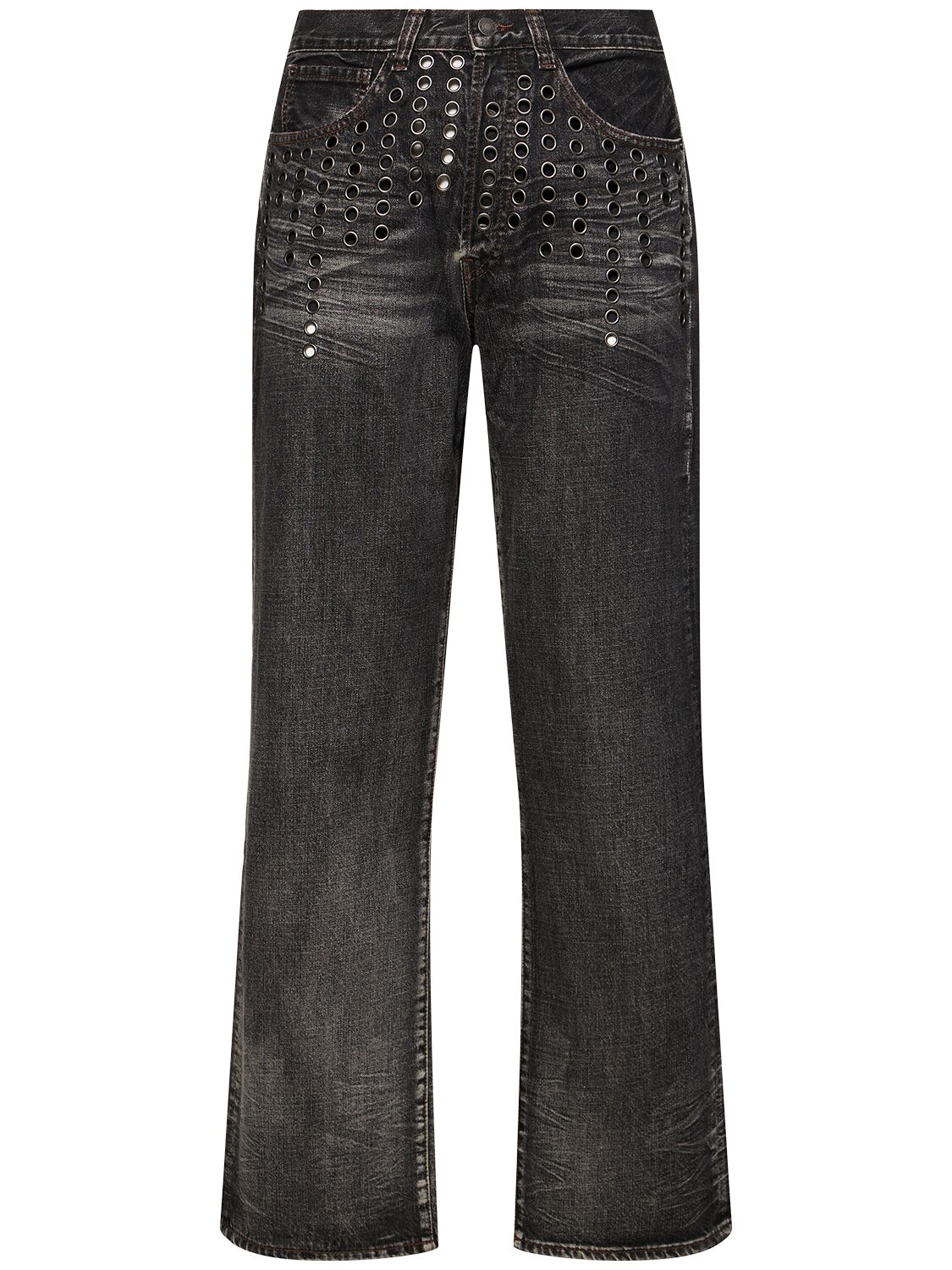 Gray Eyelet Straight Fit Jean