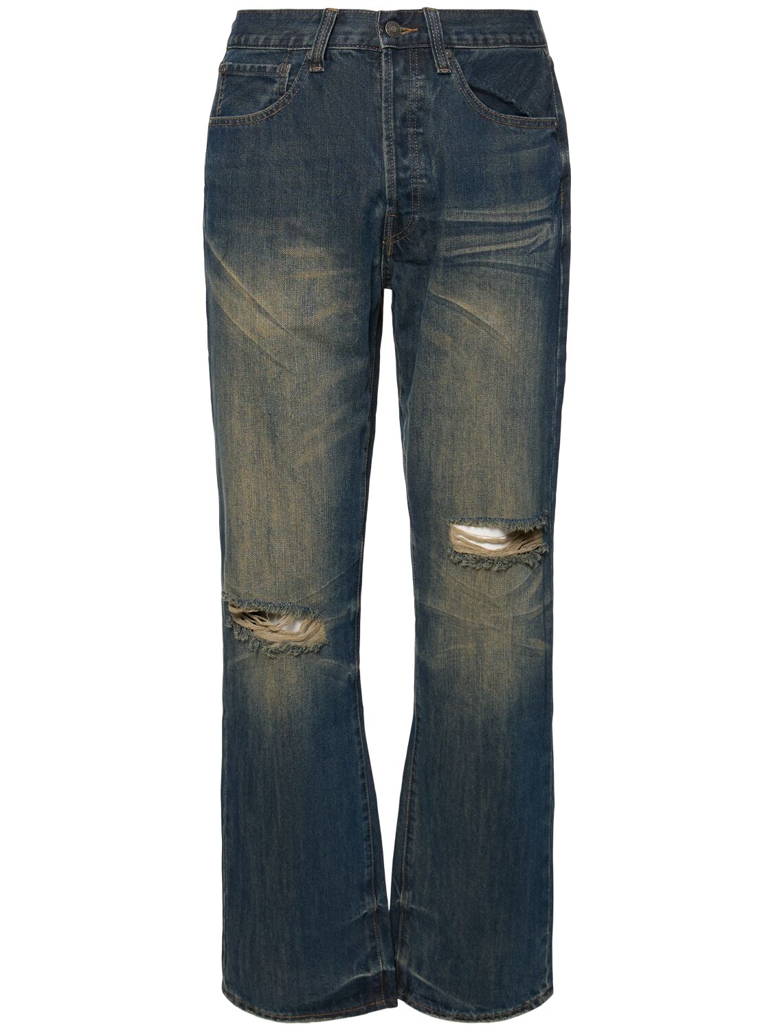 Image of Faded Slit Straight Fit Jeans
