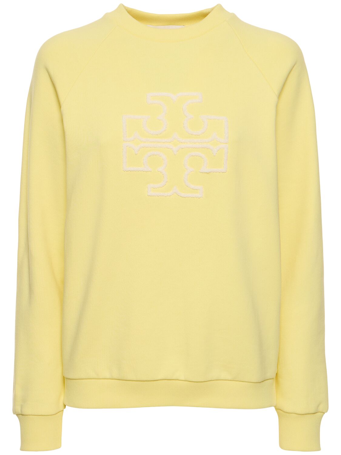 Tory Sport French Terry Cotton Crewneck Sweatshirt In Yellow