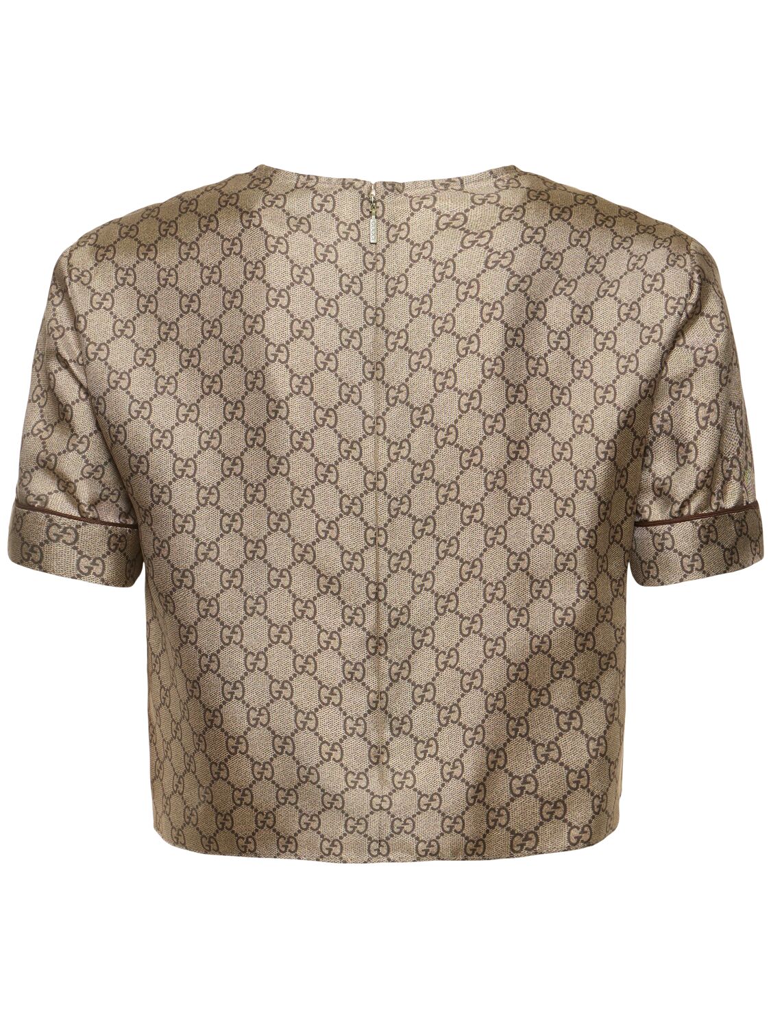 Shop Gucci Gg Supreme Printed Silk Twill T-shirt In Camel,ebony
