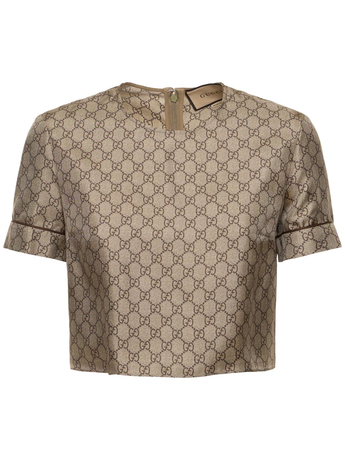 Shop Gucci Gg Supreme Printed Silk Twill T-shirt In Camel,ebony