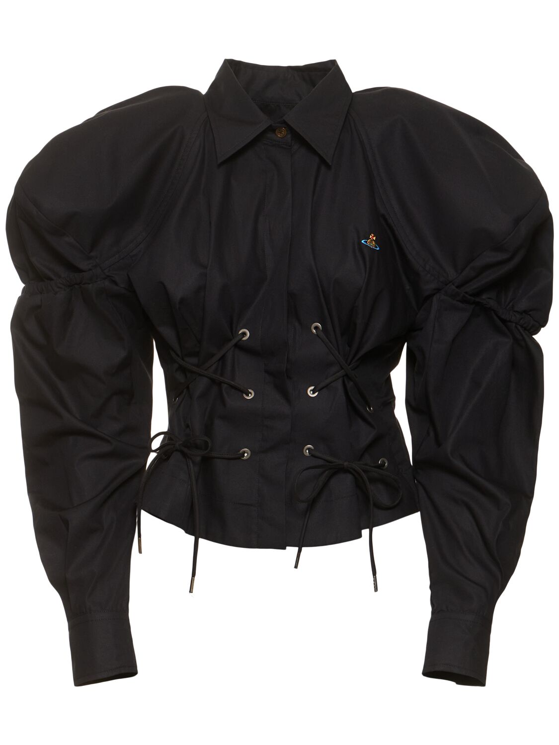 Vivienne Westwood Gexy修身棉质系带衬衫 In Black