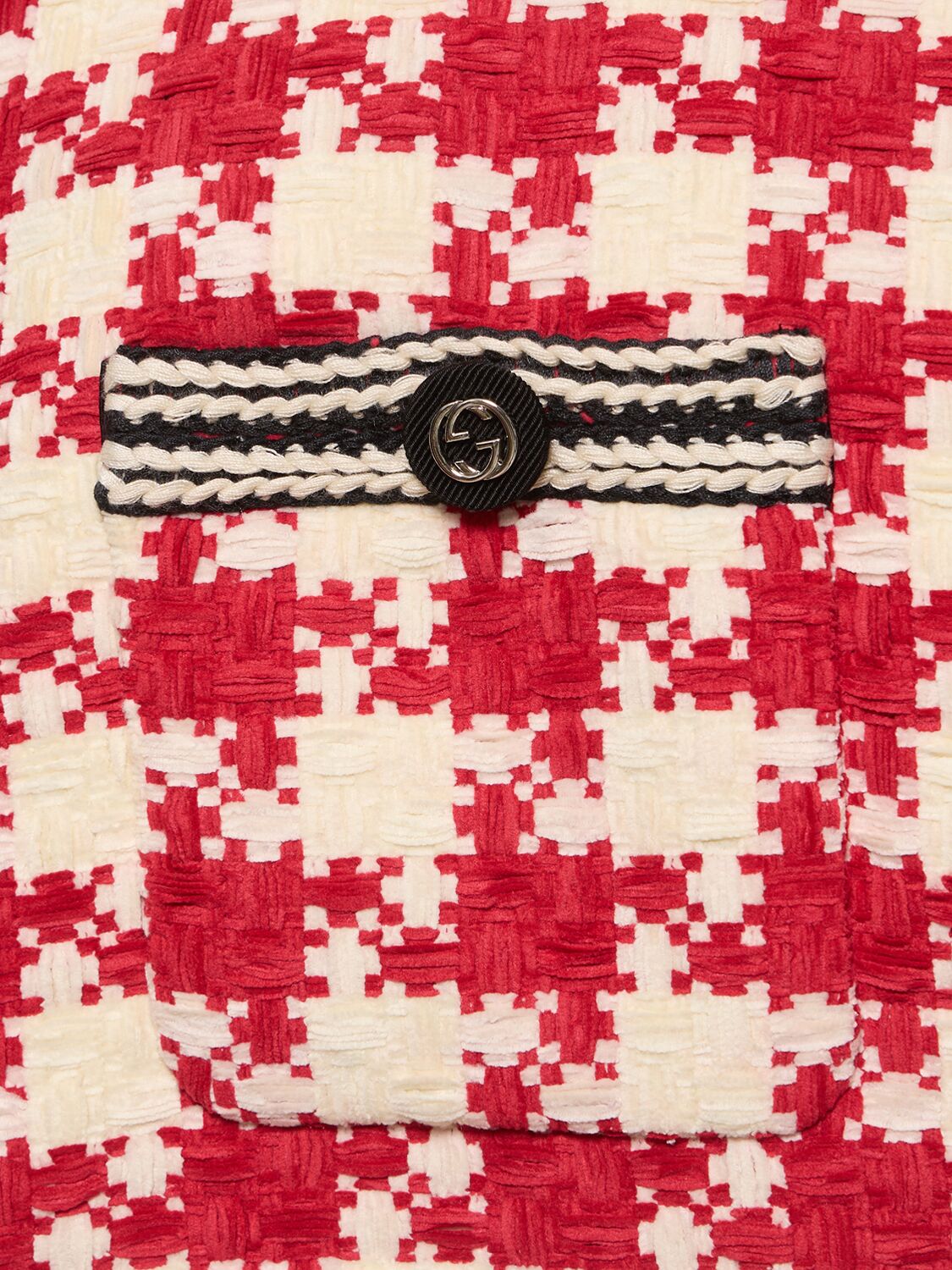 Shop Gucci Tweed Vest In Red,white,multi