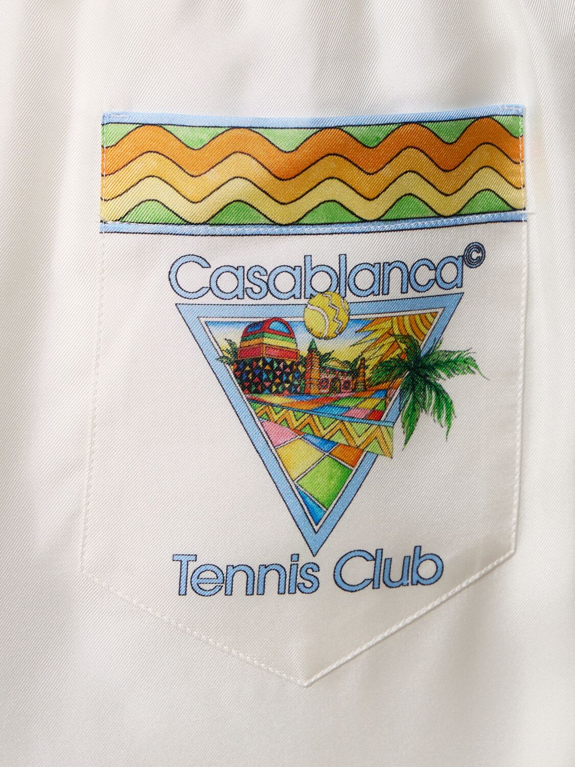 Shop Casablanca Tennis Club Print Silk Shorts In White