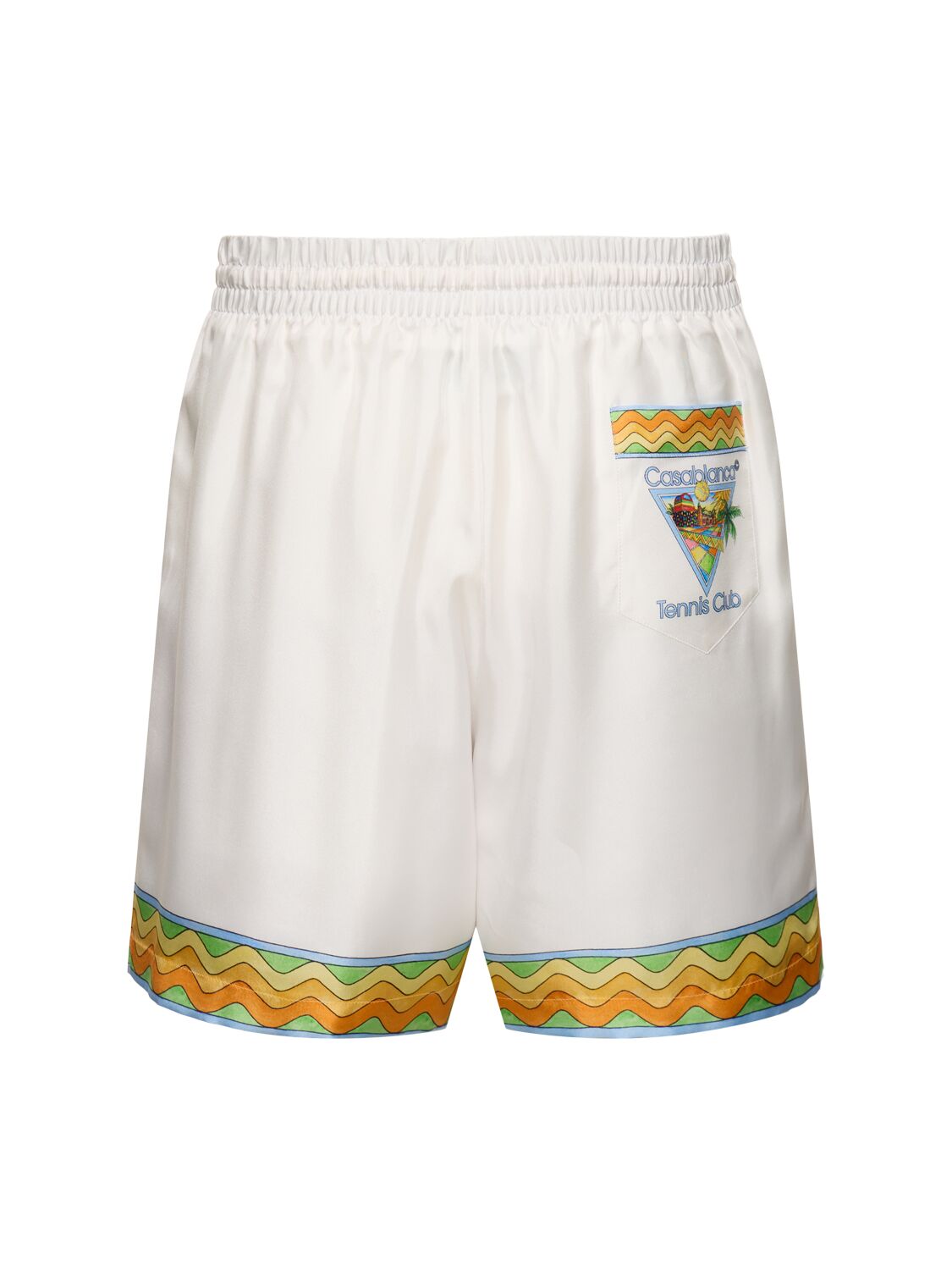 Shop Casablanca Tennis Club Print Silk Shorts In White
