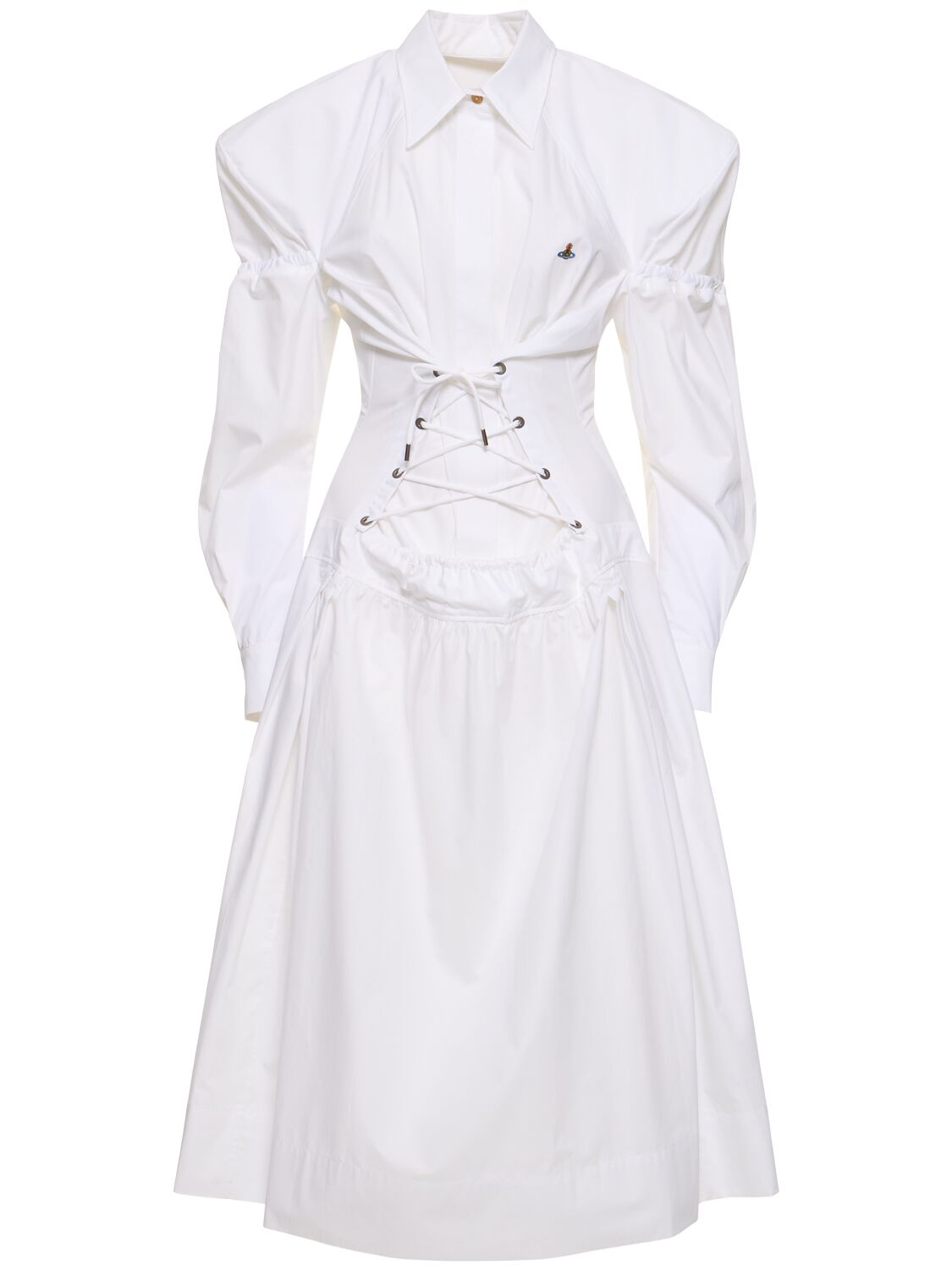 Shop Vivienne Westwood Kate Cotton Lace-up Midi Shirt Dress In White