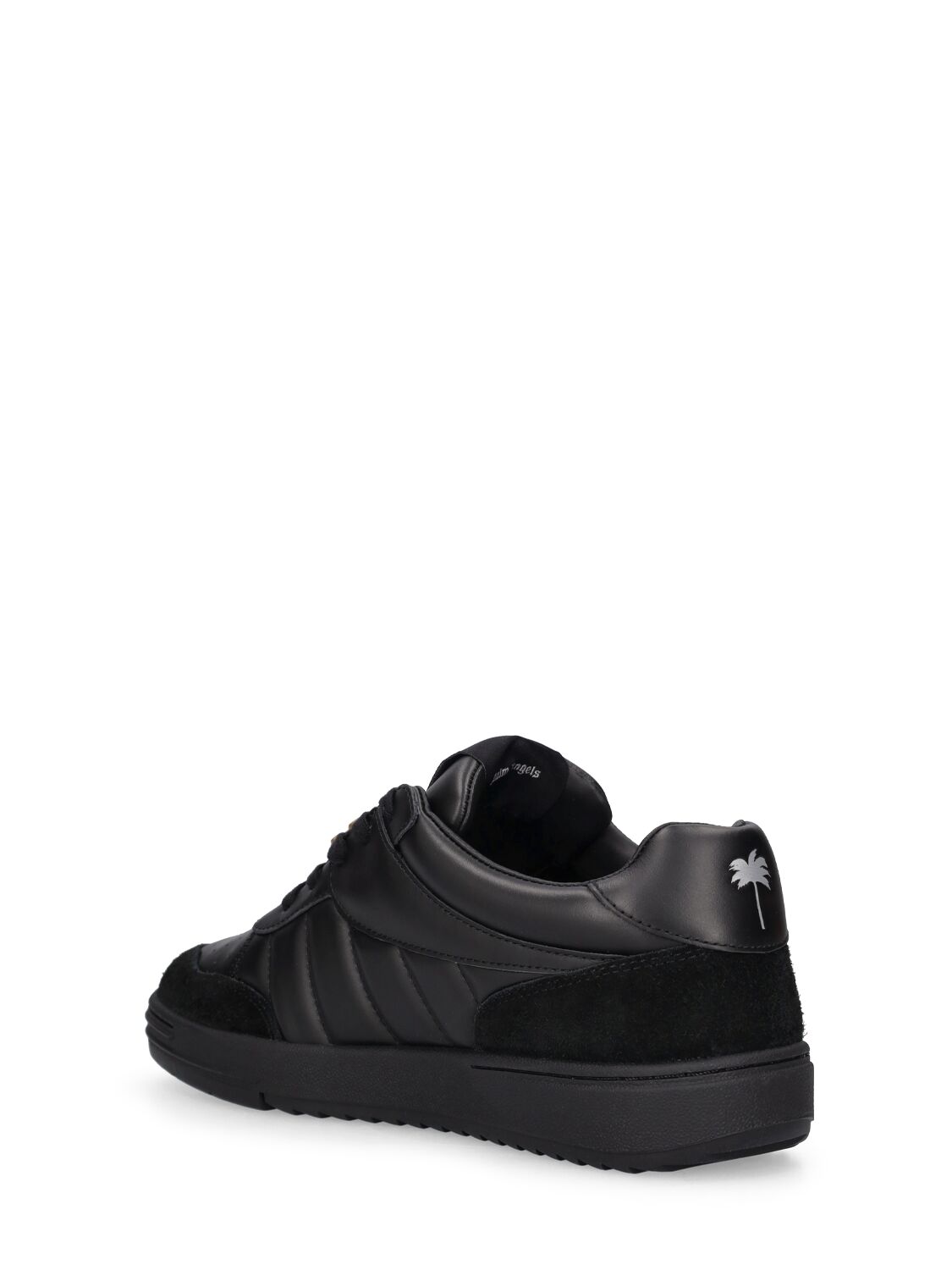 Shop Palm Angels Palm Beach Leather Sneakers In Black,silver