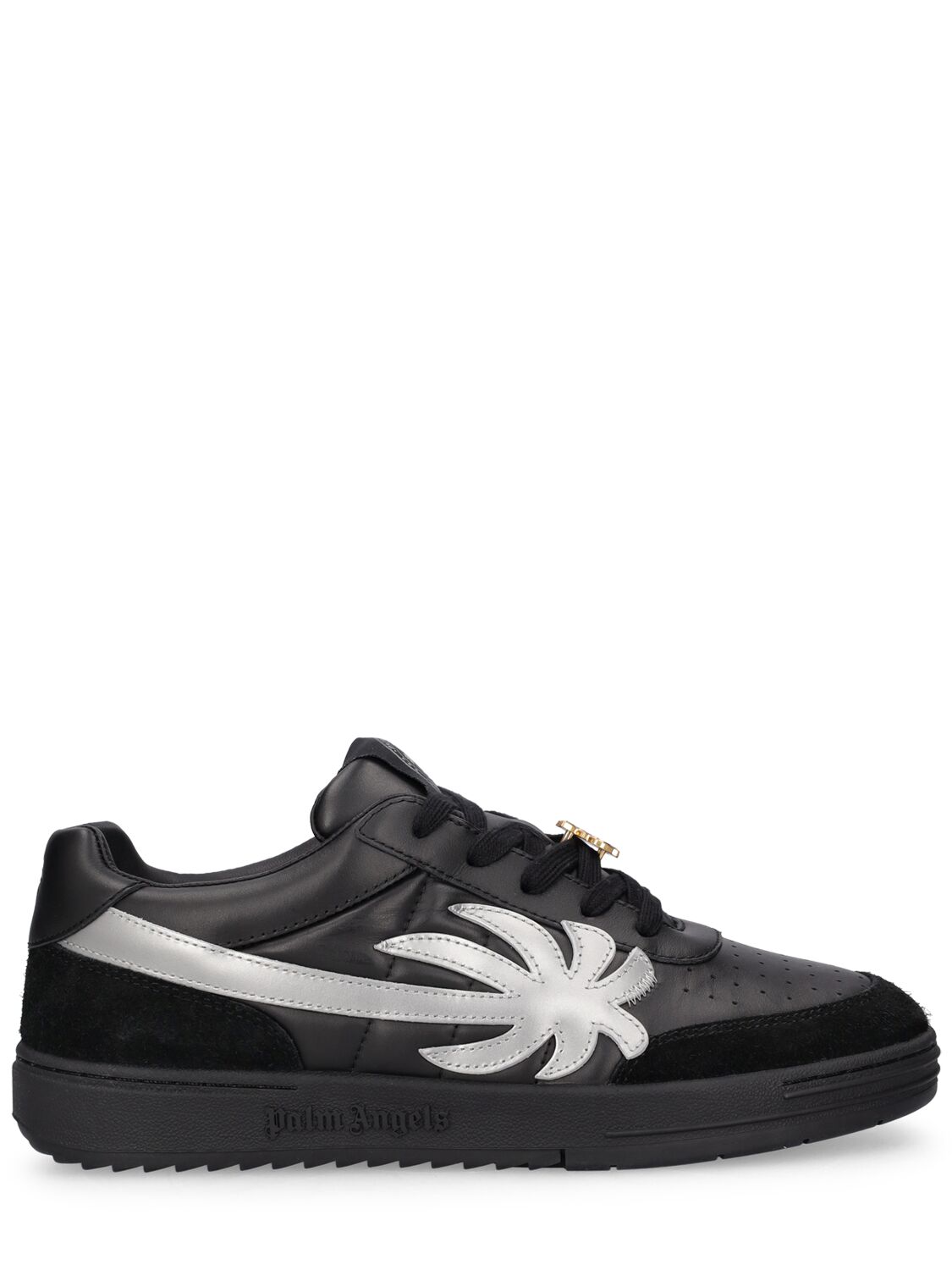 Palm Angels Palm Beach Leather Sneakers In Black,silver