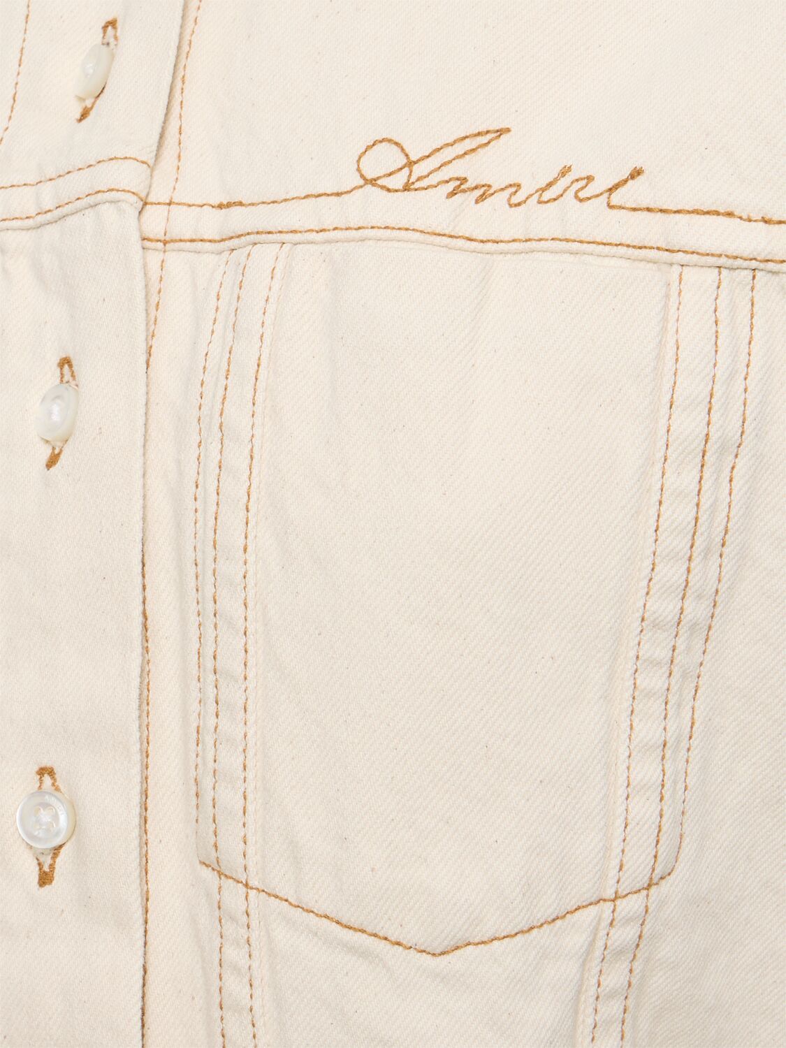Shop Amiri Cotton Denim Long Shirt In Beige
