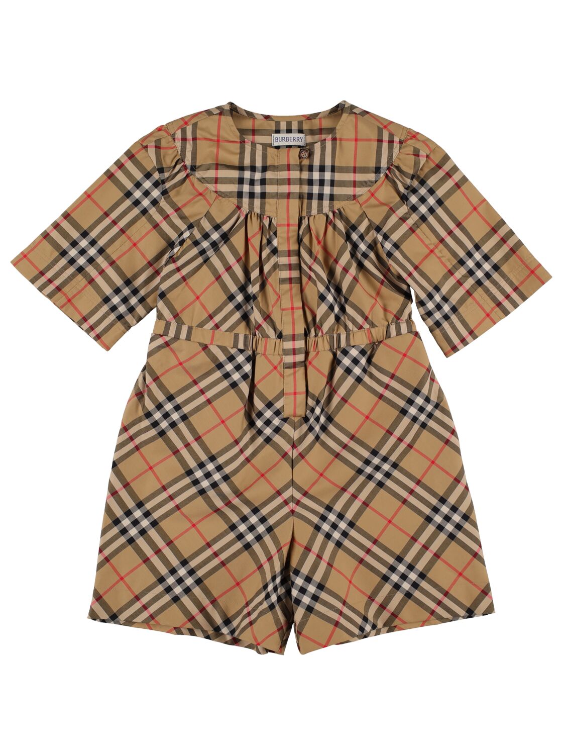 Burberry Kids' Check Print Cotton Blend Jumpsuit In Brown