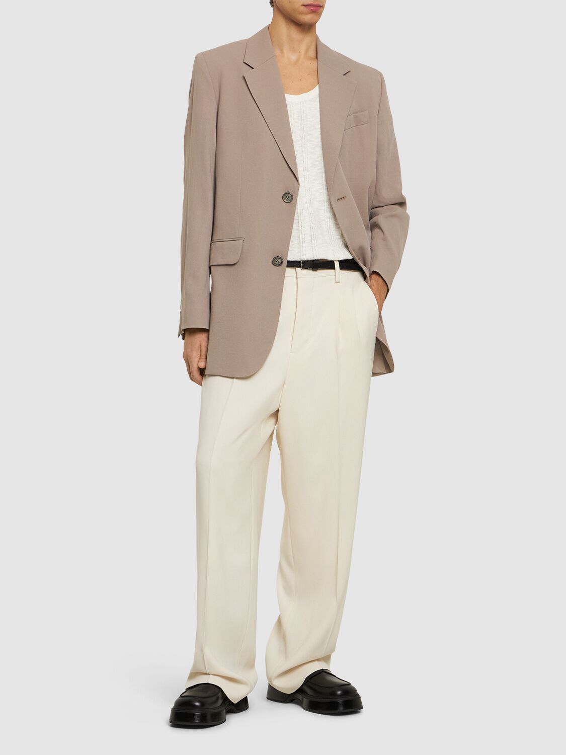 Shop Ami Alexandre Mattiussi Oversized Wool Crepe Blazer In Light Taupe