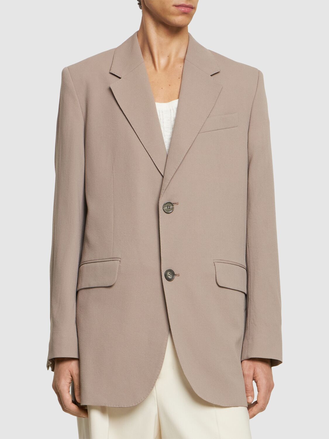 Shop Ami Alexandre Mattiussi Oversized Wool Crepe Blazer In Light Taupe