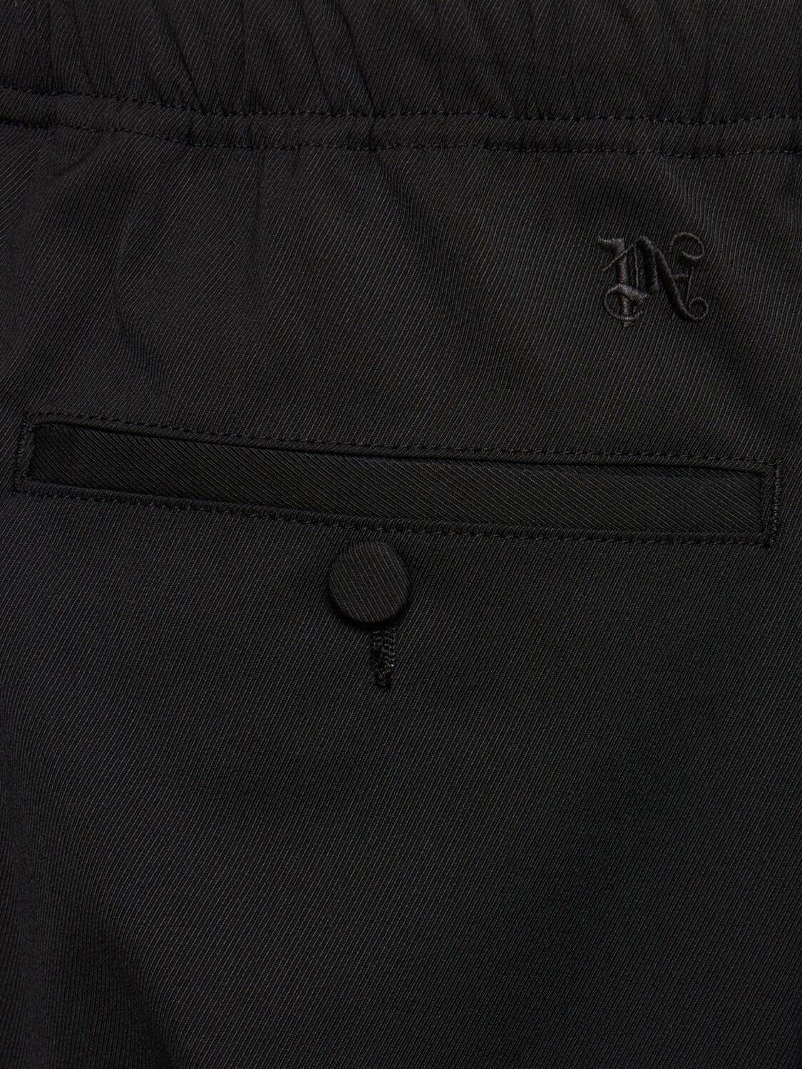 Shop Palm Angels Monogram Wool Blend Pants In Black