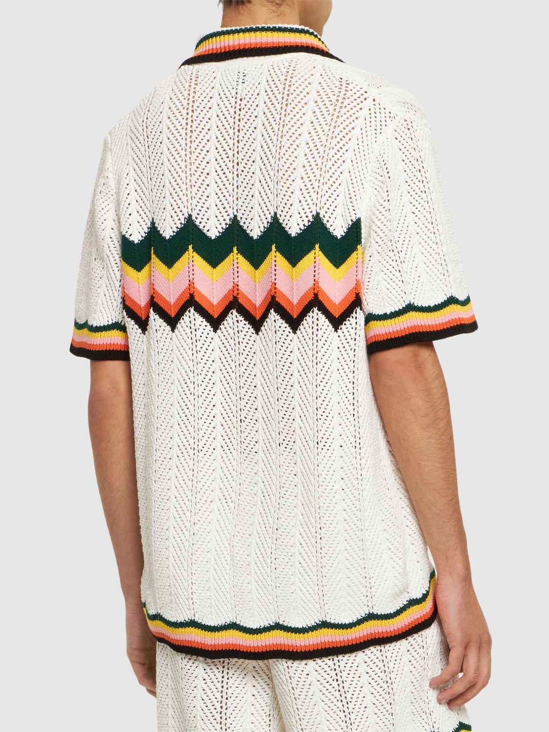 Shop Casablanca Chevron Cotton Crochet S/s Shirt In White