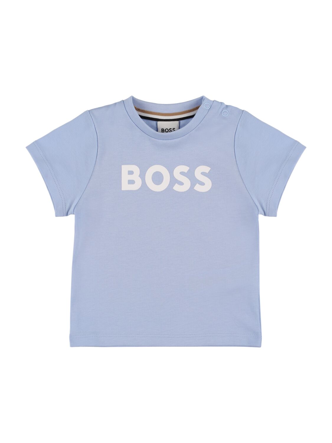 Hugo Boss Kids' Logo印花棉质平纹针织t恤 In Light Blue
