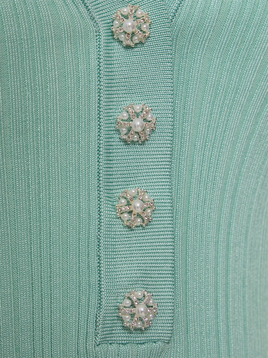 Shop Self-portrait Knit Viscose Blend Mini Dress In Green