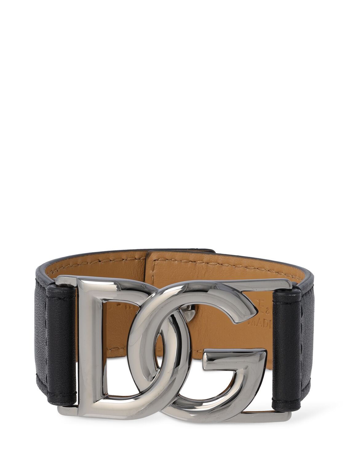 Dolce & Gabbana Dg Logo Leather Belt Bracelet In 黑色,金色