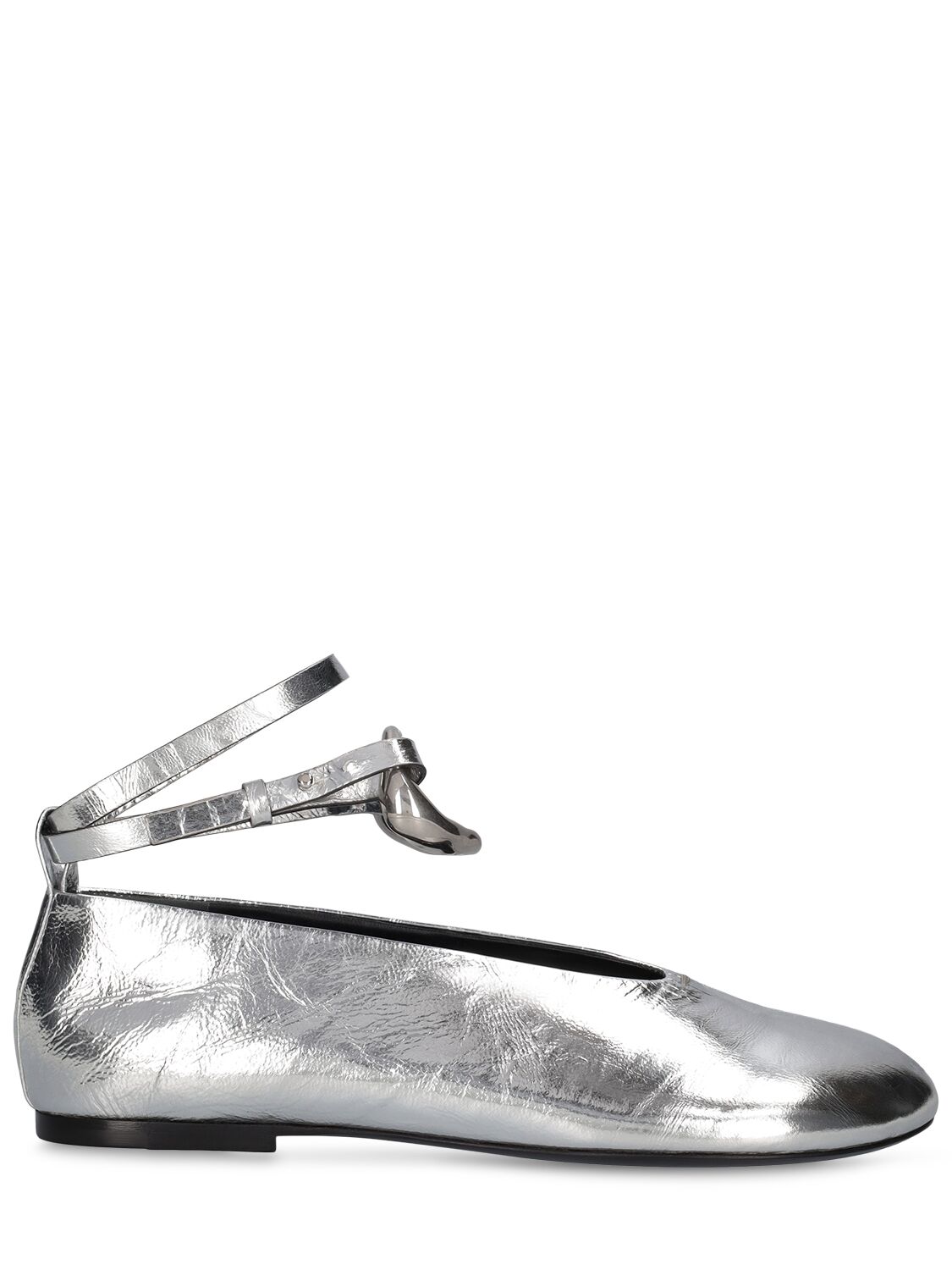 Jil Sander 10毫米金属色皮革平底鞋 In Silver
