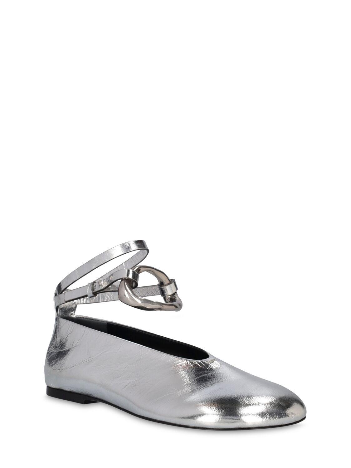 Shop Jil Sander 10mm Metallic Leather Flat Shoes In Silver