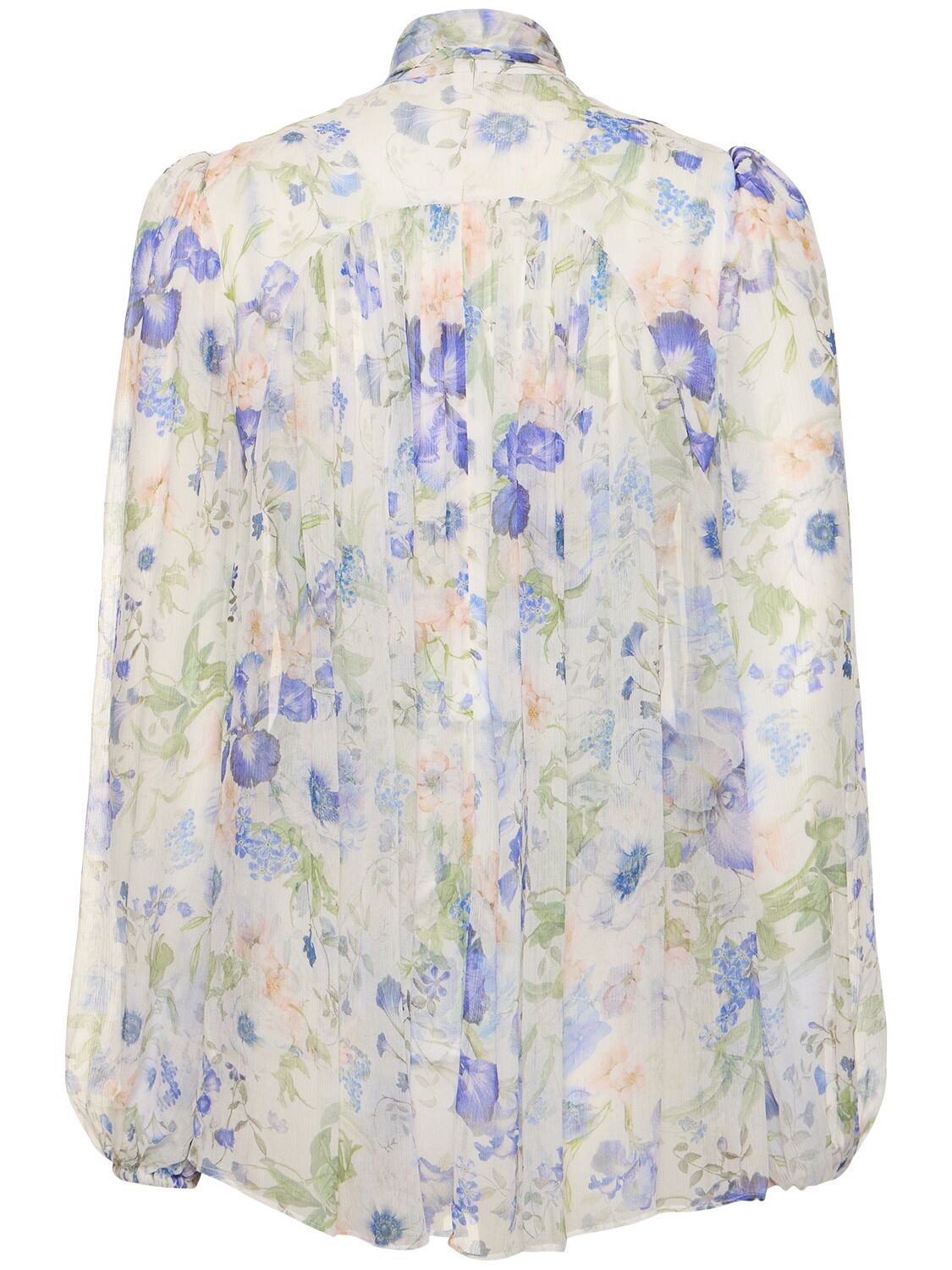 Shop Zimmermann Natura Floral Viscose Self-tie Top In White,blue