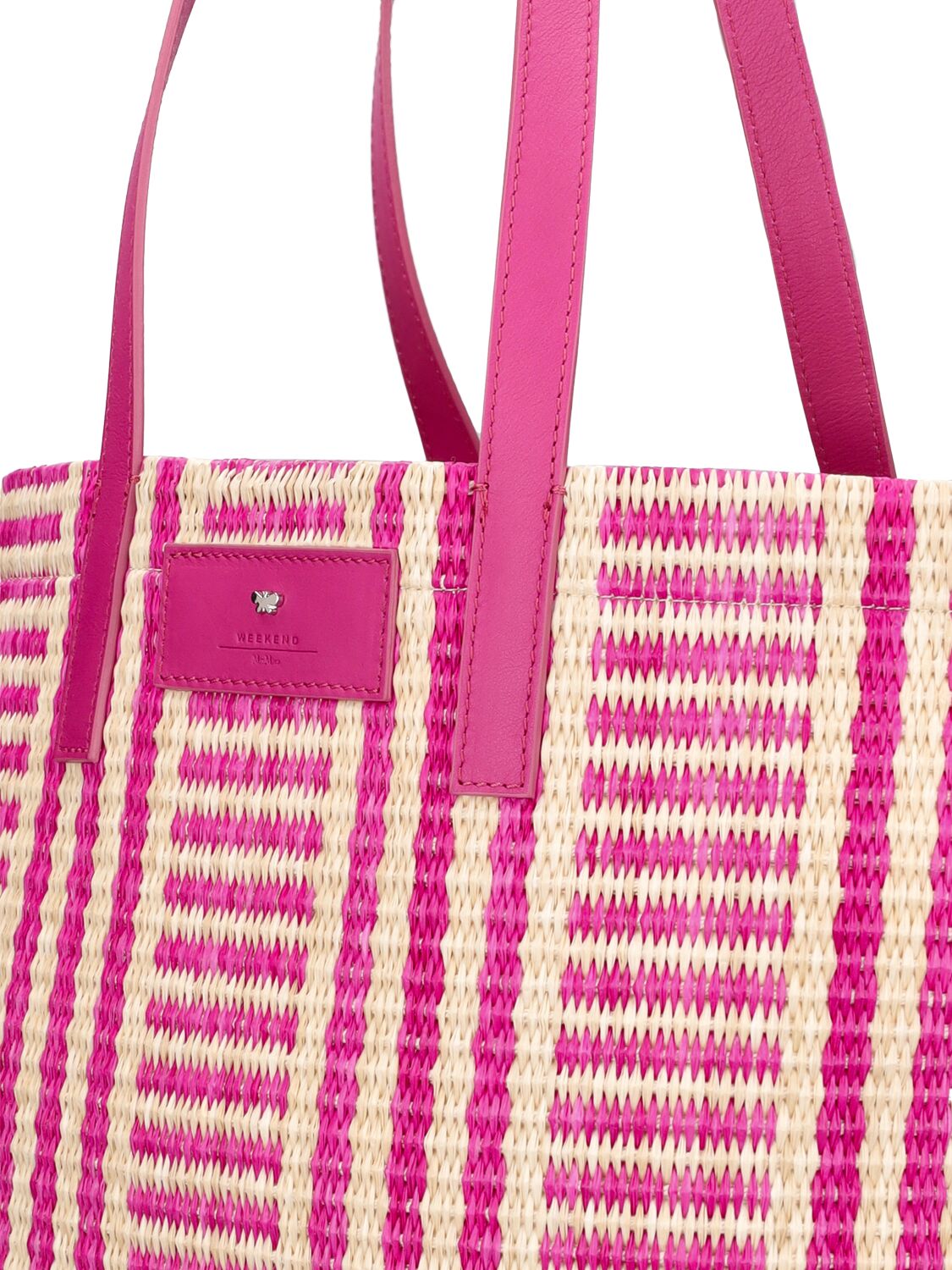 Shop Weekend Max Mara Ottano Raffia Effect Tote Bag In Beige,pink