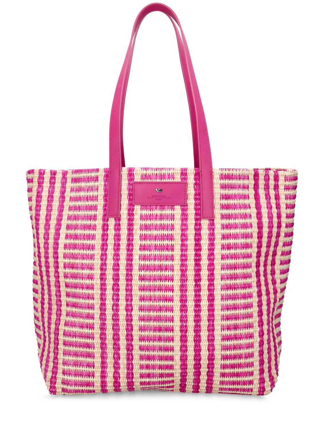 Weekend Max Mara Ottano Raffia Effect Tote Bag In Beige,pink