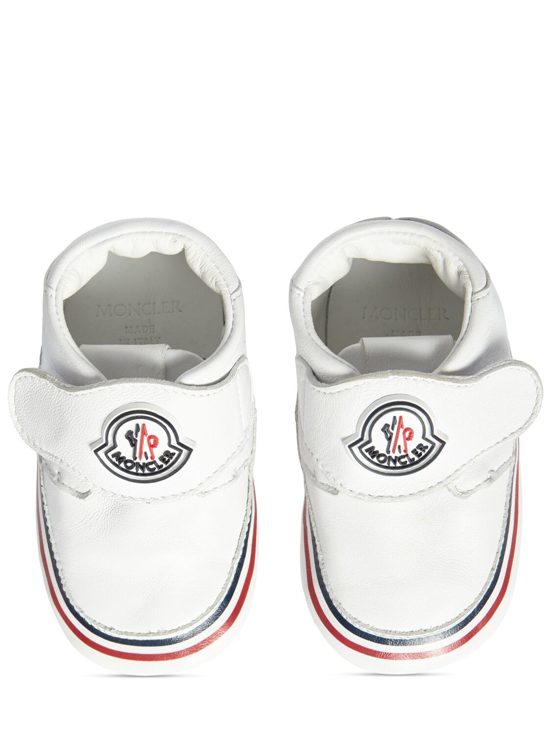 Shop Moncler Logo Patch Leather Pre-walker Shoes In Optical White