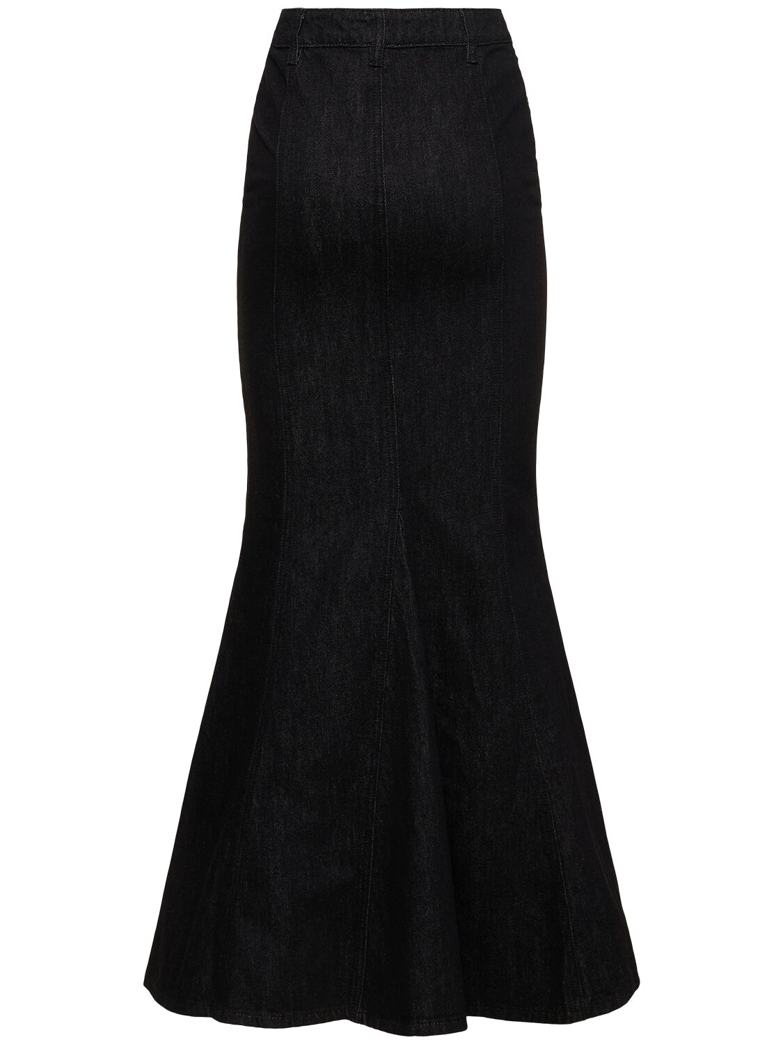 Shop Self-portrait Flared Cotton Denim Maxi Skirt In Black