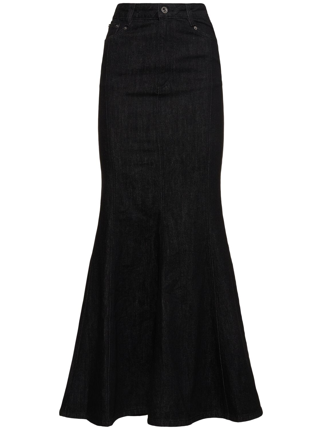 Self-portrait Flared Cotton Denim Maxi Skirt In Black