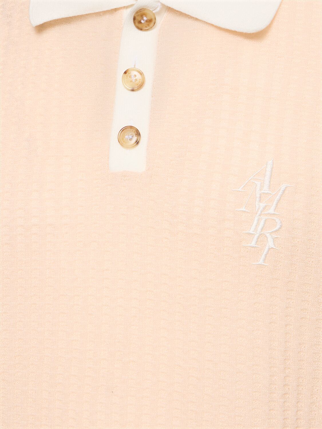 Shop Amiri Logo Embroidery Linen Blend S/s Polo In Beige