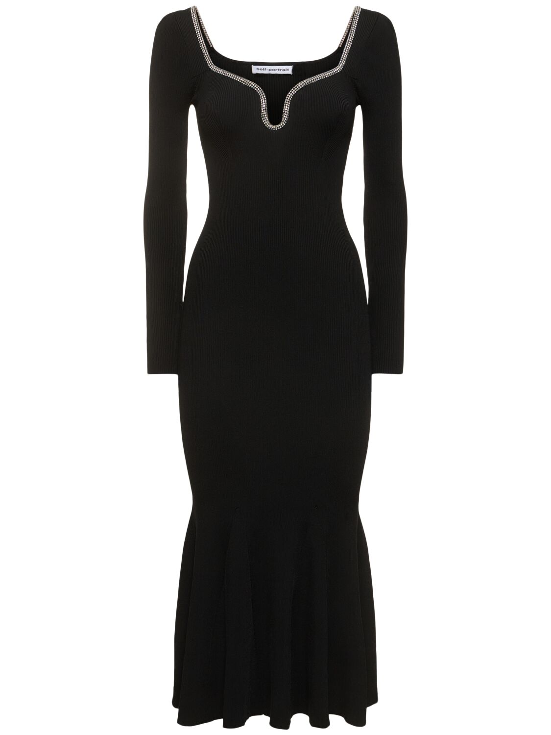 Self-portrait Diamante Viscose Knit Midi Dress In Black