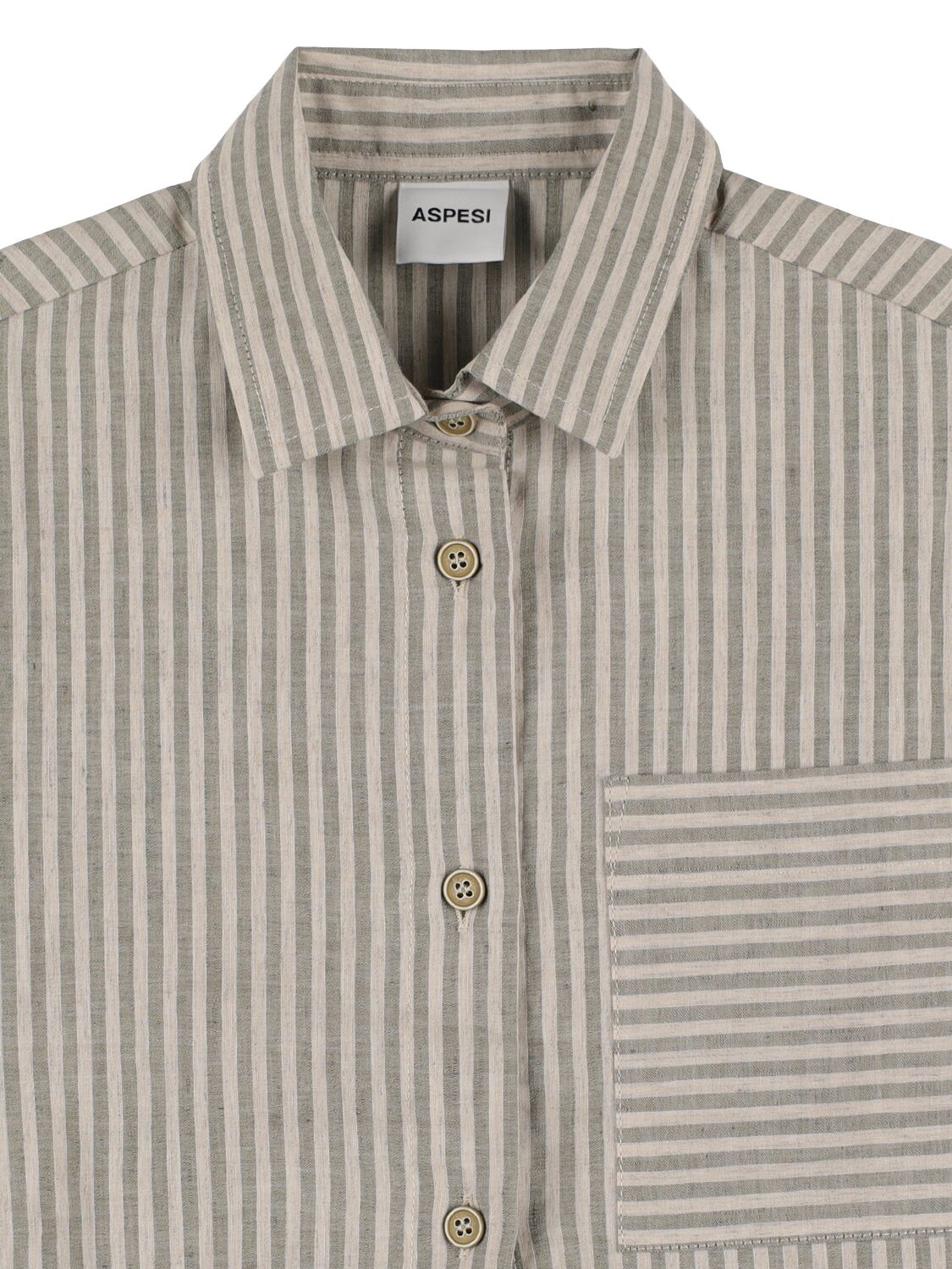 Shop Aspesi Striped Cotton Blend Shirt In Beige