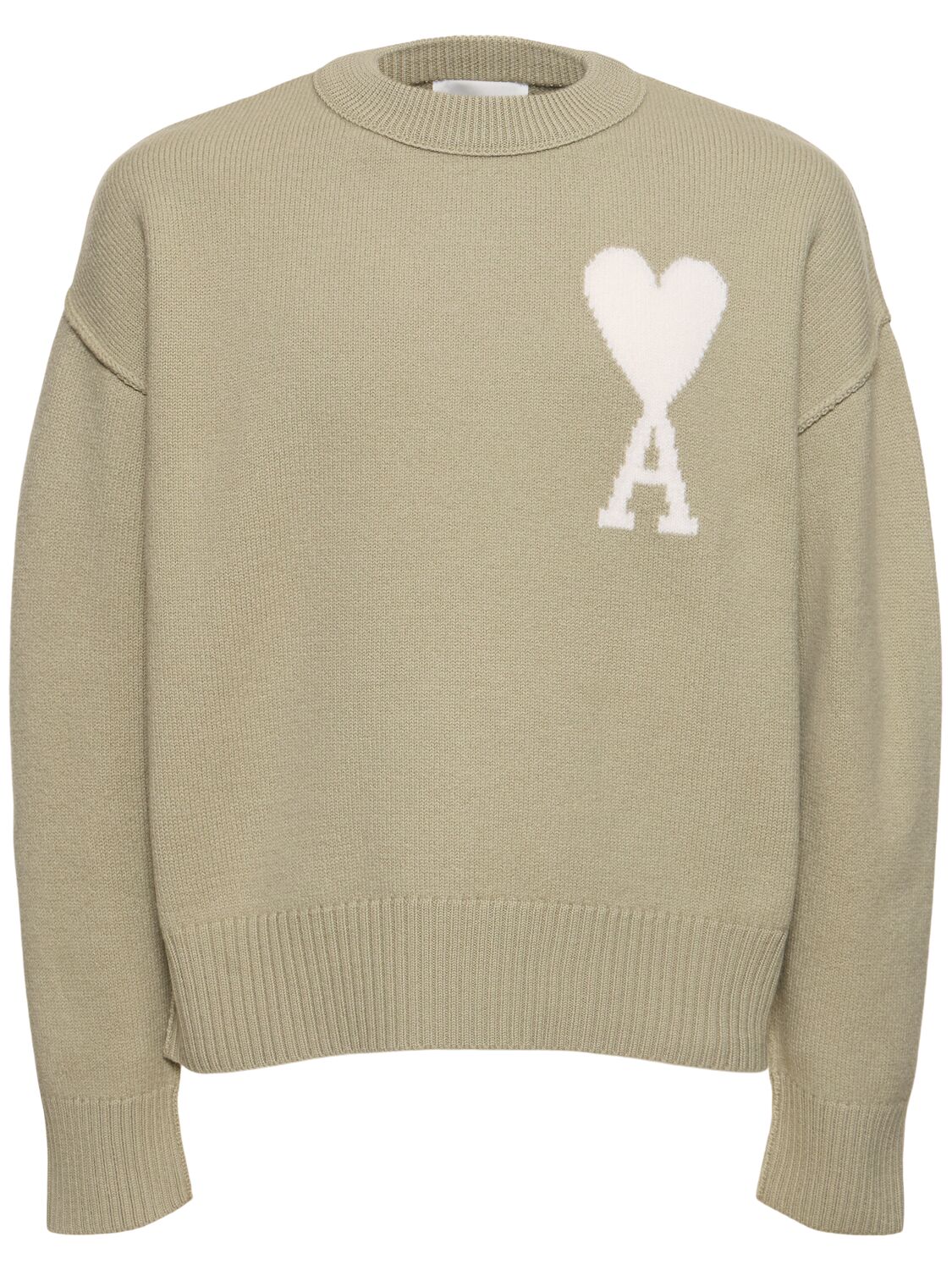 Ami Alexandre Mattiussi Adc Felted Wool Knit Sweater In Sage