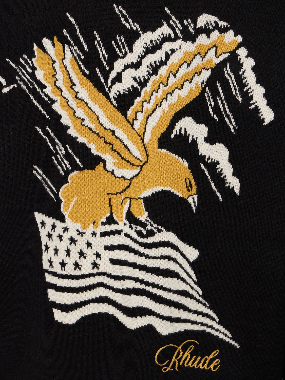 Shop Rhude Eagle Souvenir Cotton Sweater In Black,yellow