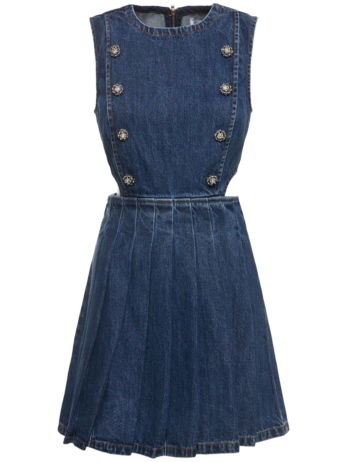 Shop Self-portrait Cutout Cotton Denim Mini Dress In Blue