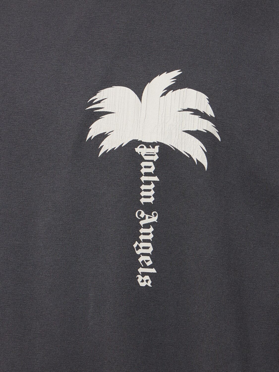 Shop Palm Angels The Palm Print Cotton T-shirt In Dark Grey